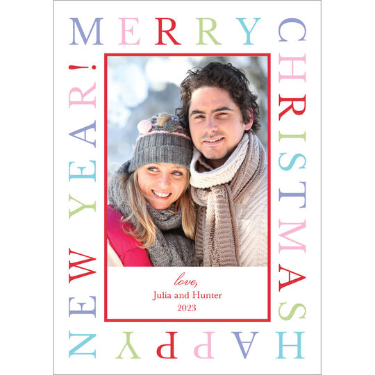 Colorful Merry Christmas Happy New Year Holiday Flat Photo Cards